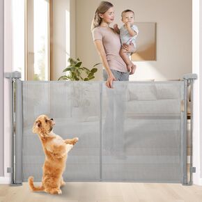 Innovative Retractable Baby Gates with Reinforced Strip, Mesh Baby Gates with One-Handed Operation, 35" Tall x 59" Wide, Double Locking Mechanism,for Stairs Doorways Hallways,Indoor and Outdoor