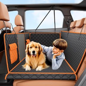 Dog Car Seat Cover for Back Seat - Hard Bottom Backseat Hammock for SUV, Waterproof Scratch Proof Non-Slip Durable Soft Rear Seat Protector, Black