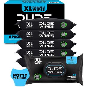 DUDE Baby Wipes - Flushable Baby Wipes Unscented - (6 Pack) 288 Wipes - Extra Large Wet Wipes Flushable - Vitamin-E & Aloe - Septic and Sewer Safe