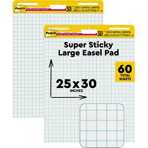 Post-it Super Sticky Easel Pad 25 x 30 Inches 30 Sheets/Pad 2 Pads (560) Large White Grid Premium Self Stick Flip Chart Paper Super Sticking Power