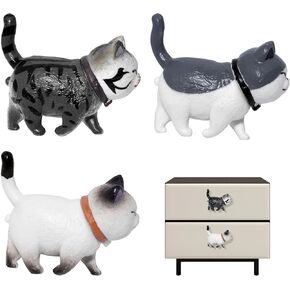 URSUN 2024 Animal Knobs for Cabinets and Drawers, 3psc Cat Drawer Pulls and Knobs for Kids Boys Girls,Decorative Dresser knobs for Kitchen Bedroom Furniture Closet Cupboard (Orange)