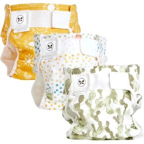 Honest Hybrid Cloth Diaper Covers with Pocket-Sling, Large (22-40 lbs), Stops Nighttime Leaks, Use with Boosties Disposable Diaper Pad or Reusable Insert, 3 Pack of Cotton Muslin Covers
