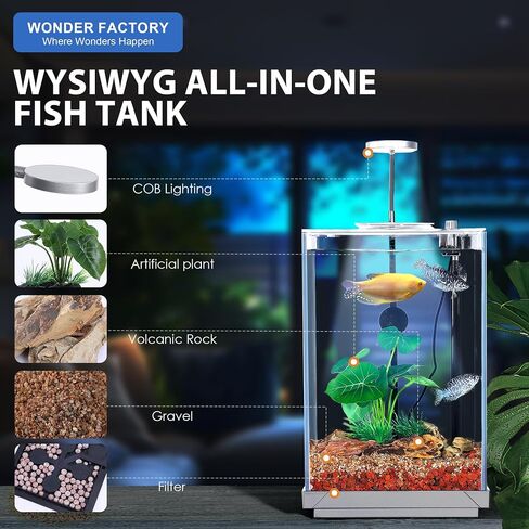 3 Gallon Fish Tank Aquarium Starter Kit, Including Glass Small Fish Bowl, Heater, Self-Cleaning Filter, Light, Rocks, Gravel, Plants, Cleaning Tool Set.Beginner's Gift for Betta, Guppy in Kuwait