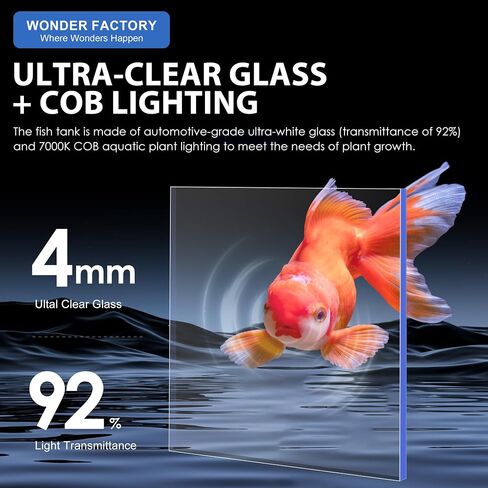 3 Gallon Fish Tank Aquarium Starter Kit, Including Glass Small Fish Bowl, Heater, Self-Cleaning Filter, Light, Rocks, Gravel, Plants, Cleaning Tool Set.Beginner's Gift for Betta, Guppy in Kuwait