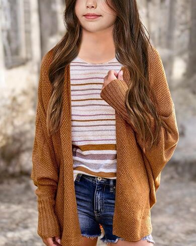 Imily Bela Girls Cardigans Kids Casual Batwing Sleeve Open Front Knitted Sweater in Kuwait