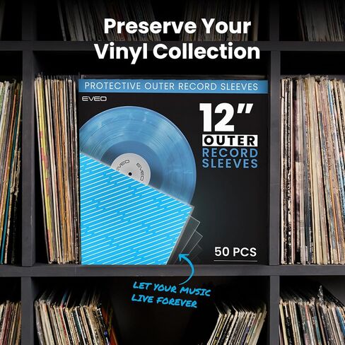 100 Vinyl Record Sleeves for Vinyl Records- Crystal Clear Vinyl Sleeves, Record Sleeves Outer Vinyl Protective Sleeves| for 12" LP Albums Vinyl Outer Sleeves, Single & Double LP Archive Quality Covers in Kuwait