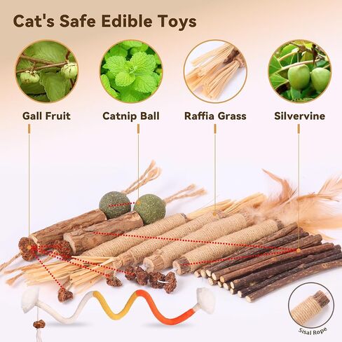 Cat Toys Cat Chew Toys, Silvervine Sticks Catnip Rope Toys for Cats Teeth Cleaning, Kitten Dental Care, Kitty Toys for Indoor Cats Increase Appetite,Enhances Oral & Dental Health (Small 20 Pack) in Kuwait