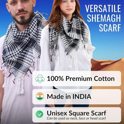 LOVARZI Skull Scarf for Men & Women - Black & White Cotton Square Neck Scarf - Palestinian Shemagh Tactical Scarf - Pirate Bandana Head Wrap With Skulls - Goth Accessories Halloween Scarf in Kuwait