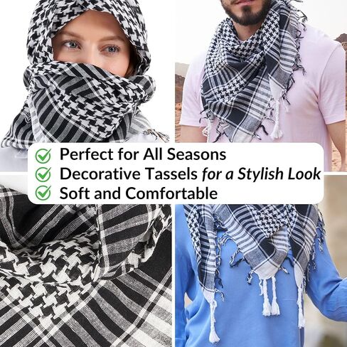 LOVARZI Skull Scarf for Men & Women - Black & White Cotton Square Neck Scarf - Palestinian Shemagh Tactical Scarf - Pirate Bandana Head Wrap With Skulls - Goth Accessories Halloween Scarf in Kuwait