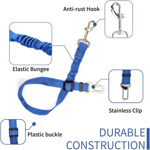 3 Colors Dog Safety Belt Pet Seat Belt Dog Car Harness Adjustable 360° zinc Alloy Buckle with Elastic,High Strength,Wear-Resistant and Durable,Easy to Install,Easy to Wash(Grey) in Kuwait