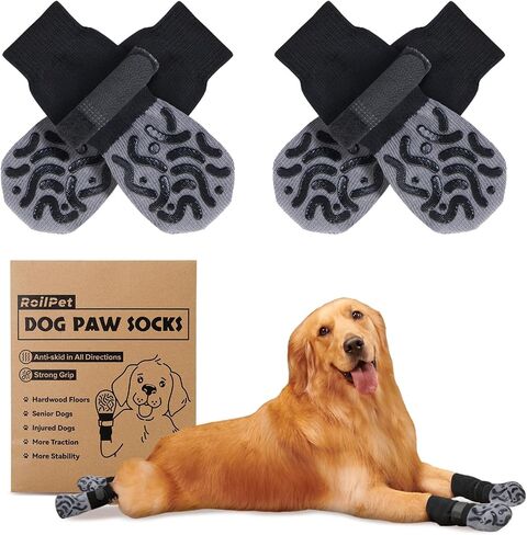 Non Slip Dog Socks to Prevent Licking Paws - Strong Traction for Hardwood Floors, Senior Dogs, Paw Protector, Prevent Scratching, Double Sides Anti Slip Dog Socks - Size Medium in Kuwait