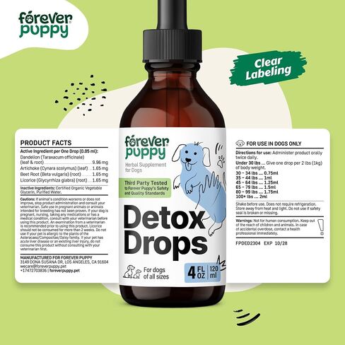 Detox Drops for Dogs - Liver Cleanse & Kidney Support for All Breeds & Sizes - Dandelion Leaf & Dandelion Root - Antioxidant Support for Pets - Herbal Vitamins and Supplements for Detox - 2 oz in Saudi Arabia