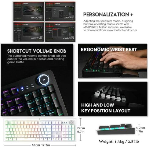 مجموعة لوحة مفاتيح وماوس ألعاب FANTECH P31SE RGB ولوحة ماوس كبيرة، لوحة مفاتيح ميكانيكية سلكية مكونة من 104 مفاتيح ومفتاح أزرق مع مسند للمعصم وماوس ألعاب 10K DPI ولوحة ماوس ألعاب (31.5×12 بوصة) للكمبيوتر الشخصي، أبيض in Kuwait