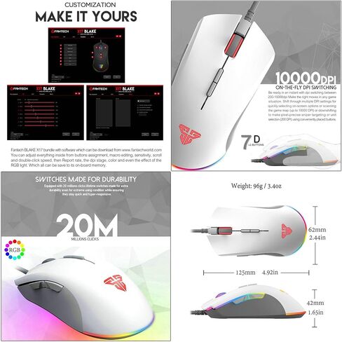 مجموعة لوحة مفاتيح وماوس ألعاب FANTECH P31SE RGB ولوحة ماوس كبيرة، لوحة مفاتيح ميكانيكية سلكية مكونة من 104 مفاتيح ومفتاح أزرق مع مسند للمعصم وماوس ألعاب 10K DPI ولوحة ماوس ألعاب (31.5×12 بوصة) للكمبيوتر الشخصي، أبيض in Kuwait