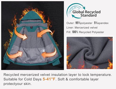 سترة Little Donkey Andy النسائية المقاومة للماء للتزلج على الجليد، معطف دافئ مقاوم للرياح مع غطاء رأس قابل للفصل in Kuwait