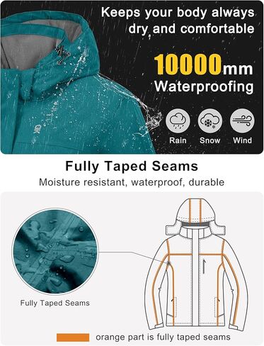 سترة Little Donkey Andy النسائية المقاومة للماء للتزلج على الجليد، معطف دافئ مقاوم للرياح مع غطاء رأس قابل للفصل in Kuwait