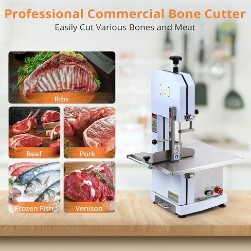 Commercial Electric Meat Bandsaw, 1100W Stainless Steel Countertop Bone Saw Machine, Workbeach 20.86" x 17.52", 0.39-6.6 Inch Cutting Thickness, Frozen Meat Cutter with 6 Saw Blades for Rib Pork Beef in Saudi Arabia