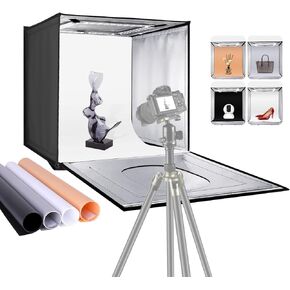 NEEWER Photo Studio Light Box, 16" x 16" Shooting Light Tent with Adjustable Brightness, Foldable and Portable Tabletop Photography Lighting Kit with 80 LED Lights and 4 Colors Backdrops