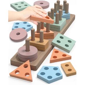 Montessori Toys for 1 2 Year Old Girl and Boy, Shape Sorter Wooden Toys for Toddlers 1-3, Toddler Toys Age 1-2, 1 2 Year Old Girl Boy Gifts, Preschool Toddler Puzzles Toys