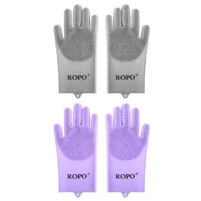 ROPO silicone gloves for pet grooming, multi-functional gloves for pet hair shedding, bathing, and massage (Grey)