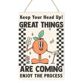 Cute Trendy Wall Decor,Great Things are Coming Poster,Retro Inspirational Wooden Hanging Plaque Decor for Home Office Living Room Bedroom Nursery Kids Room Classroom,Funny Motivational Signs