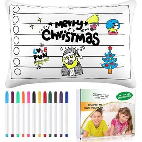 13 Pcs Christmas Coloring Pillowcase Set 20 x 28 Repeatable Painting Christmas Pillow Covers with 12 Fabric Washable Markers for Reusable DIY Coloring Craft and Arts Xmas Party Gifts