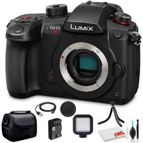 Panasonic Lumix DC-GH5S Mirrorless Digital Camera (DC-GH5S) - Bundle - with LED Video Light + Soft Bag + 12 Inch Flexible Tripod + Cleaning Set