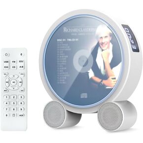 WOKALON Portable CD Player with Headphones, Desktop Bluetooth CD Players for Home with LCD Screen Display Built in HiFi Speakers Support Timed Music ON/Off CD Bluetooth FM USB SD, Woodgrain, SN3037