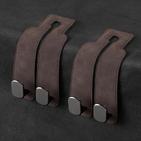 KINIVA Car Seat Headrest Storage Hooks, Set of 2, Suede PU Leather, Double Hooks (Grey)