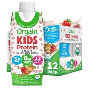 Orgain Organic Kids Nutritional Protein Shake, Strawberry, Healthy Kids Snacks, 8g Dairy Protein, 3g of Fiber, 22 Vitamins & Minerals, No Soy ingredients, Gluten Free, Non-GMO, 8.25 Fl Oz (Pack of 12)