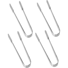 4Pcs Stainless Steel Mini Sugar Cube Clips and Ice Cube Tongs Silver Coffee Tongs for Tea Parties and Dessert Serving for Demerara Sugar and Ice Bucket Use