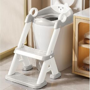 PandaEar Toilet Potty Training Seat with Step Stool Ladder, Comfortable Safe Potty Seat with Anti-Slip Pads Ladder & Bear Design for Kids Boys Toddlers -Grey