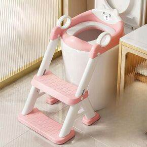 PandaEar Toilet Potty Training Seat with Step Stool Ladder, Comfortable Safe Potty Seat with Anti-Slip Pads Ladder & Bear Design for Kids Boys Toddlers -Grey