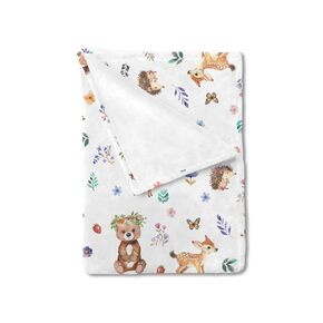 Woodland Animals Baby Blanket for Girl Boy Bear Squirrel Deer Hedgehog Floral Leaves Flannel Swaddle Blanket Summer Animals Receiving Blanket Newborn Nursery Crib Bed Throw Blanket Playmat 30x40