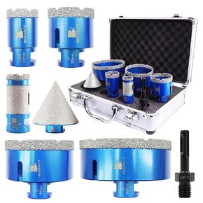 Diamond Core Drill Bit Set for Porcelain Tile Ceramic Marble Granite Drilling,BRSCHNITT 35/50/75/100mm Tile bit&1" Diamond Finger Drill bit&2" Chamfer bit&Adapter