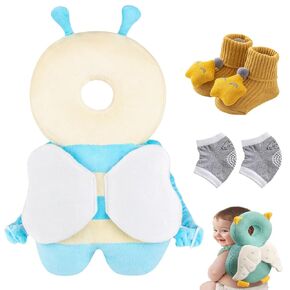 Baby Head Protection Backpack for Crawling and Walking Adjustable with Baby Knee Pads (Pink Ladybugs)