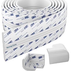 Roving Cove PreFit Edge Corner Protector (Broad 9ft Edge 2 Corners), Baby Proofing Fireplace Hearth and Furniture, Oyster White (Off White), Pre-Taped