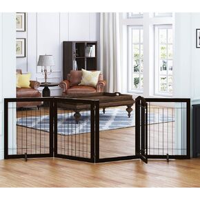 SPIRICH 96-inch Extra Wide 30-inches Tall Dog Gate with Door Walk Through, Freestanding Wire Pet Gate for The House, Doorway, Stairs, Pet Puppy Safety Fence, Support Feet Included (White)