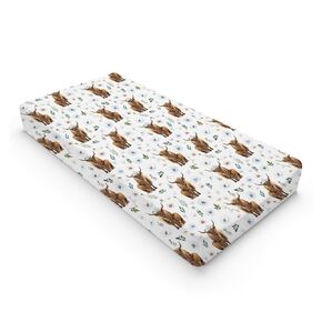 Highland Cow Poppy Leaves Baby Changing Pad Cover for Boy Girl 32''x16'' Highland Yak Boho Floral Fitted Diaper Change Table Sheets Farm Animal Comfort Soft Breathable Nursery Changing Table Mats