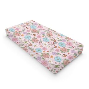 Colorful Wild Flowers Butterflies Changing Pad Covers Boho Retro Floral Change Table Pad Covers for Baby Girls Summer Soft Breathable Stretch Fitted Baby Diaper Changing Table Sheets Mats 32''x16''