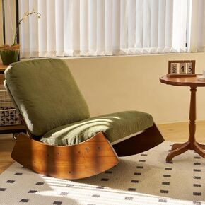 Nursery Rocking Chair Corduroy Fabric Upholstered Tall Back Glider Rocker Rocking Accent Chair Comfy Single Sofa Side Chair for Living Room Bedroom Hotel, Bedroom, Baby Room (Green)