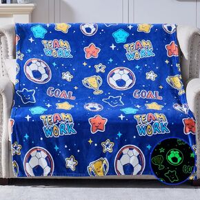 Soccer Toys Gifts Glow in The Dark Throw Blanket for Boys Girls, Sports Friendship Birthday Gifts for 3 4 5 6 7 8 9 10 Year Old Kids and Teens, Soccer Stuff Party Decor for Women Men Son Daughter