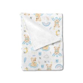 Watercolor Bear Rainbow Baby Blanket for Boy Blue Bear Moon Cloud Feather Leaves Receiving Blanket Animal Soft Flannel Swaddle Blanket Daycare Newborn Nursery Toddler Bed Blanket Playmat 30x40