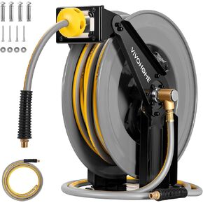 VIVOHOME Retractable Air Hose Reel Double Arm 50 FT x 3/8 IN Heavy Duty Steel Air Compressor Hose Reel Max 300PSI, Ceiling Wall Mount