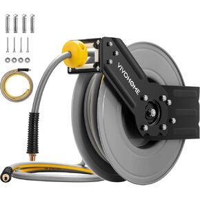 VIVOHOME Retractable Air Hose Reel Double Arm 50 FT x 3/8 IN Heavy Duty Steel Air Compressor Hose Reel Max 300PSI, Ceiling Wall Mount