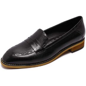 Mona flying Women's Leather Penny Loafers Slip On Flats Office Ladies Casual Shoes