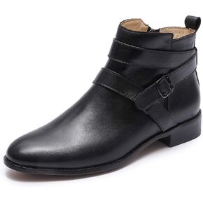 Mona flying Womens Leather Booties Ankle Boots with Side Zippers Low Heel Short Engineer Boots for Ladies