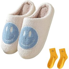 Women's Men's Retro Face Slippers Comfy Warm Plush Slip-On House Slipper for Winter Indoor Soft Cushion Non-slip Fluffy Slides Slippers