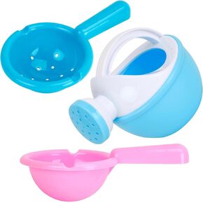 Bath Toys for Kids Ages 3+, Kids Bathtub Toys Water Toys Swimming Pool Toys, Kids Small Watering Can Bath Toys with 2 Bathing Spoons, 3 Pack Shower Toys for Kids Bath Time Fun (Blue)