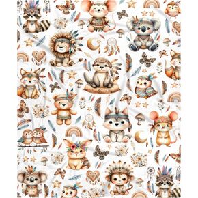 Boho Woodland Animals Baby Blanket - Cute Forest Animals Gifts for Kids Boys Girls Children - Lovely Fox Hedgehog Bird Lion Koala Monkey Plush Soft Throw Sheets Decor for Crib Nap Couch - 50" x 40"